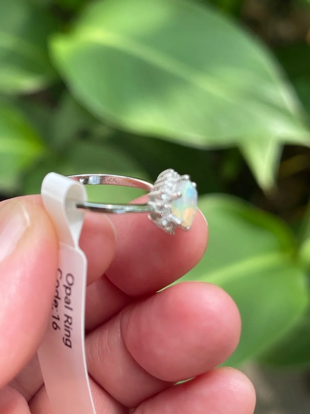 Iridescent Ethiopian Natural Opal Halo Ring in 925 Sterling Silver Size 7
